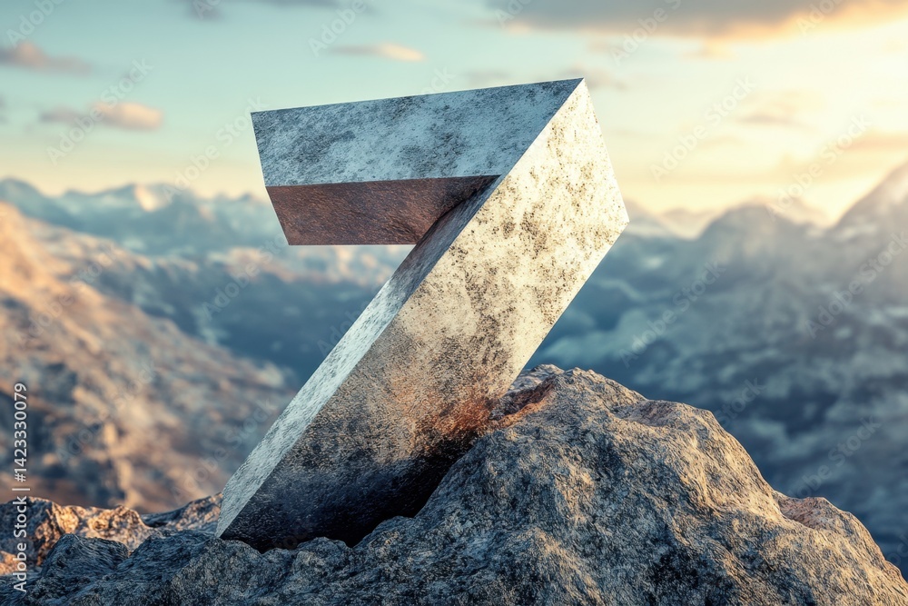 Poster A mountain range with a large number 7 in the middle