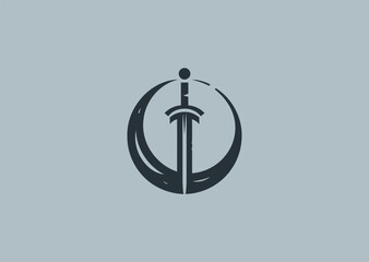 Sword and moon logo with fantasy warrior theme