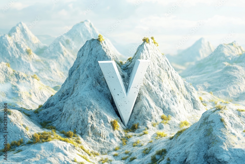 Poster a mountain range with a large v carved into the side of a mountain