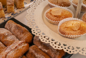 Sweet cupcakes and traditional casadiellas at the hotel breakfast