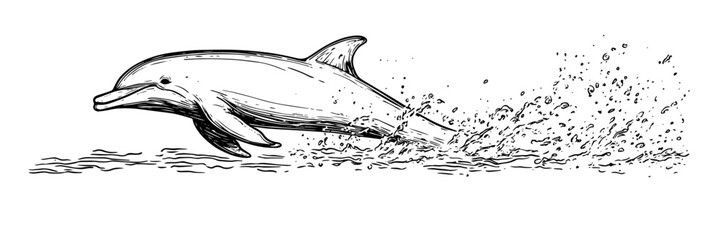 dolphin jumping out of water doodle sketch vector © Kaz