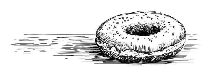 donut with sprinkles on surface doodle sketch vector