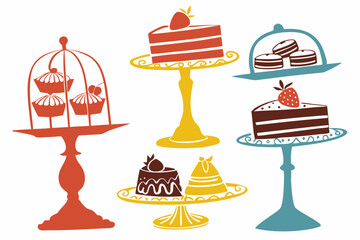 set of Cake Stand silhouette vector illustration