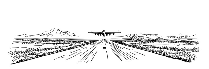 Fototapeta premium airplane landing on runway with mountains in background vector