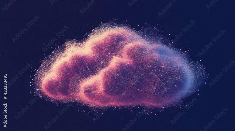 Poster abstract pink and blue cloud network digital art design web data mesh style vivid lines nodes modern