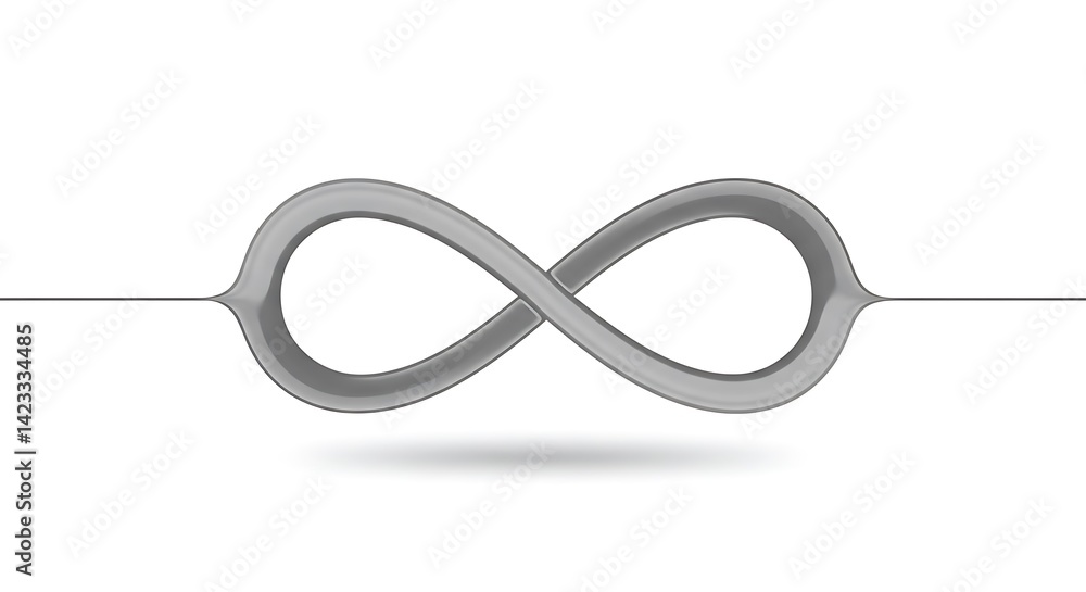 Poster fluid infinity loop drawn with a single continuous line, tapered ends, minimalist elegance, perfect 
