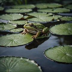 Obraz premium Frog Sitting on a Lily Pad