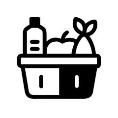 Food Basket with Grocery Goods Icon Design