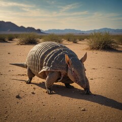 Fototapeta premium Armadillo Crawling in a Desert