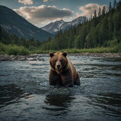 Bear Fishing in a River.
