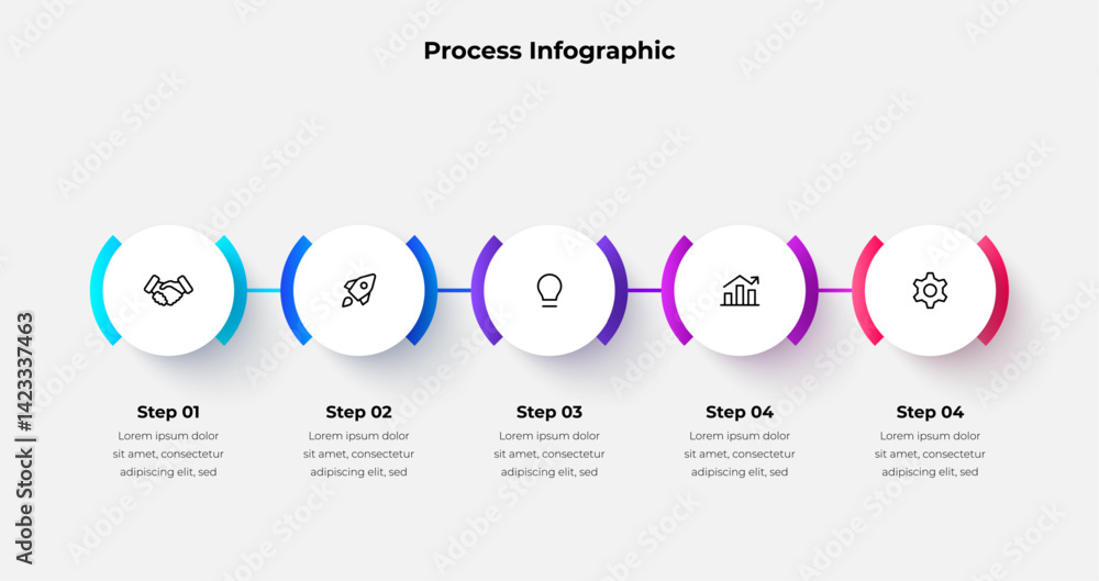 Aufkleber Linear Modern Infographic Showing Five Steps for Business Processes