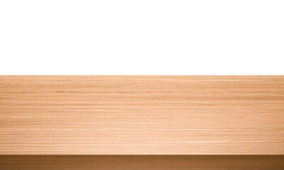 View of wood or wooden table top corner Isolated on white background