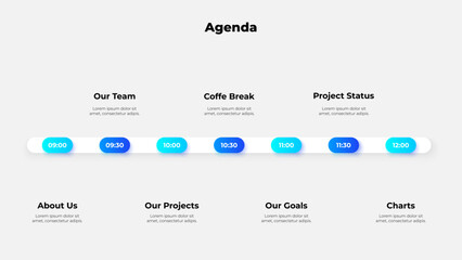 Detailed agenda timeline featuring a professional layout of meeting schedules and topics, ideal for corporate or educational use. Clear presentation of times and related session content