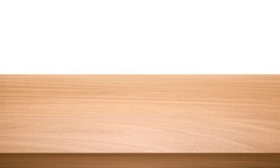 View of wood or wooden table top corner Isolated on white background