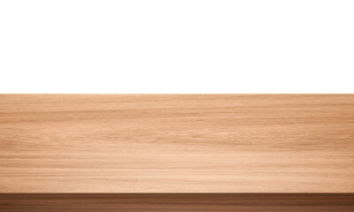 View of wood or wooden table top corner Isolated on white background