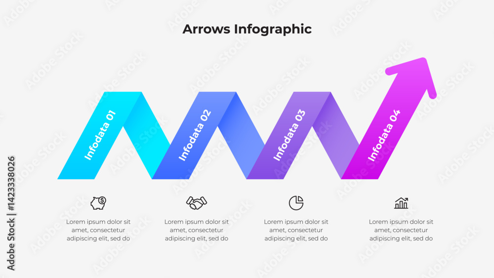 Poster A visually appealing infographic showcasing colorful arrows, four data labels, and icon elements, ideal for visualizing processes, steps, or business strategies in presentations and creative content