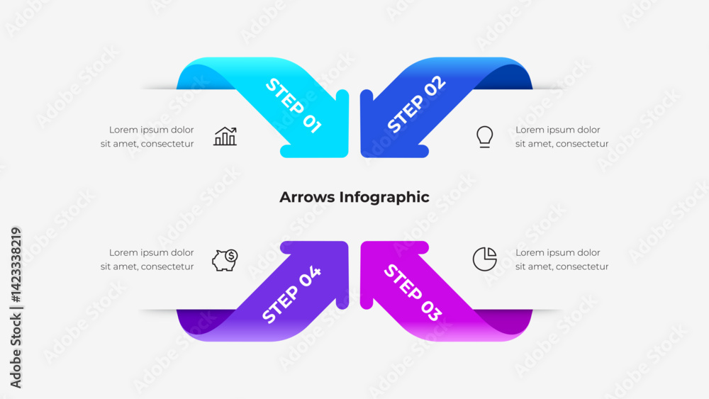 Aufkleber Colorful and modern infographic showcasing a four step process with gradient arrows and business icons