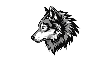 Naklejka premium wolf head profile in bold contour lines, geometric mane shapes, negative space eyes, strong monochrome aesthetic