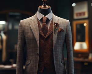 Beige menswear suit mannequin display