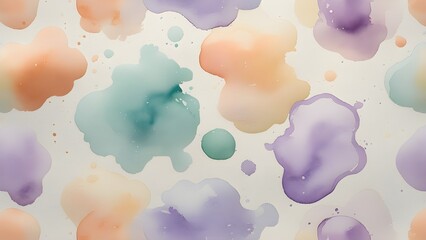 Soft pastel watercolor blobs on a white background, seamless artistic texture.