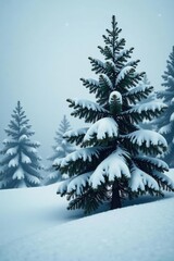 Obraz premium Branches of a fir tree isolated in a snowy landscape, snowflakes, landscape, solitude