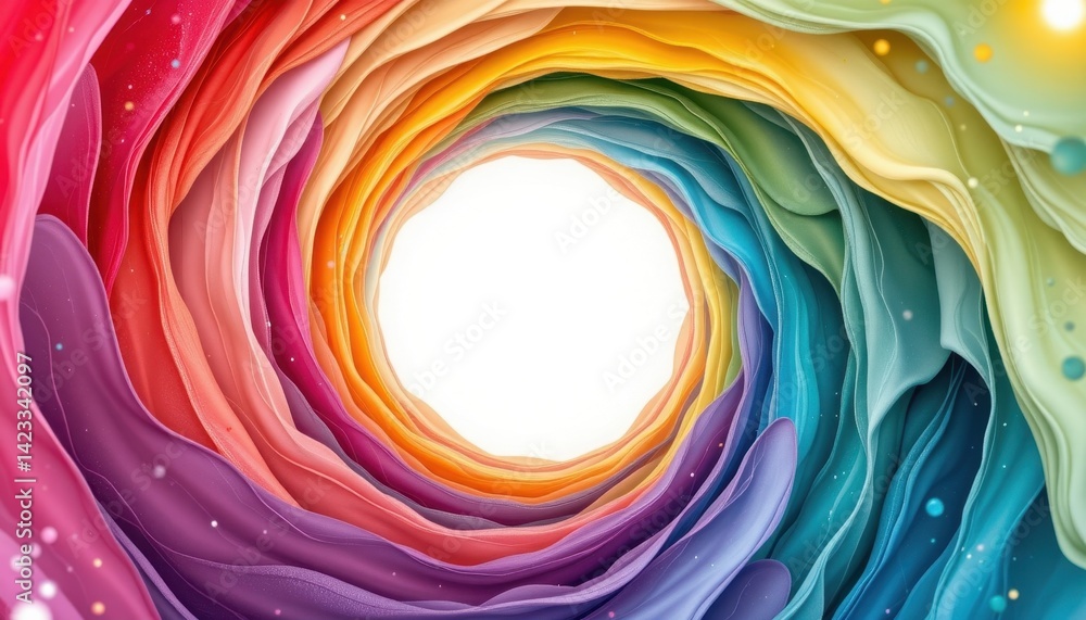 Poster a harmonious blend of colors in a circular spiral, representing movement and flow in a soothing pale