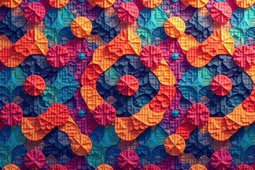 Abstract geometric shapes repeat endlessly forming a vibrant seamless textile design , trendy, infinity, digital