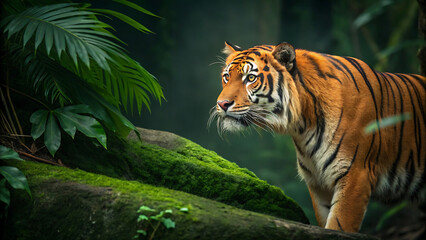 Majestic Bengal Tiger in Lush Jungle with Striking Detail