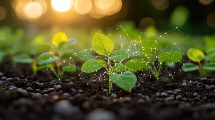 A vibrant green soybean field unfolds, its rows of plump pods reaching towards the sky. The scene evokes a sense of organic abundance, captured in the detail of AI art. 