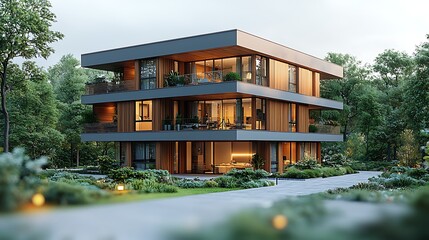 Urban eco-friendly housing with natural accents high resolution photo