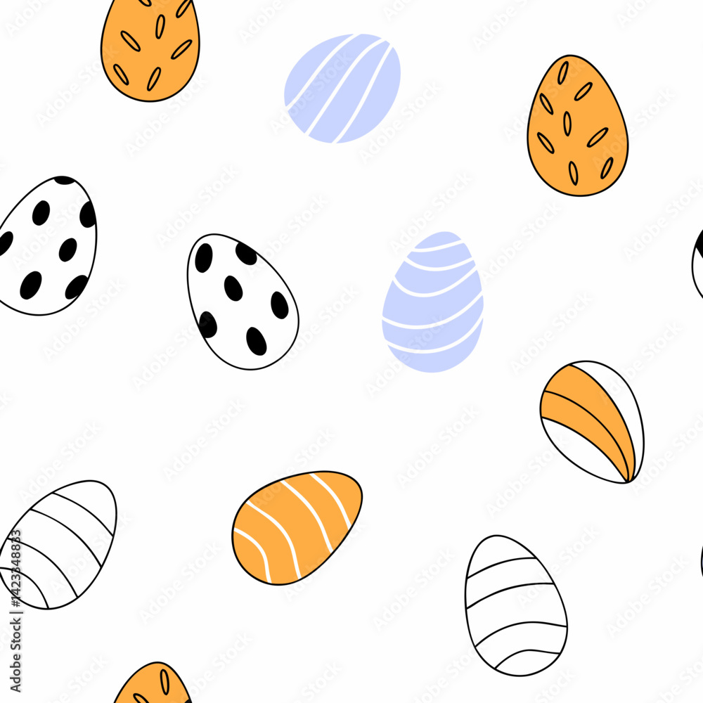 Poster kid seamless pattern easter theme,, colorful easter eggs in playful doodle style, featuring various 