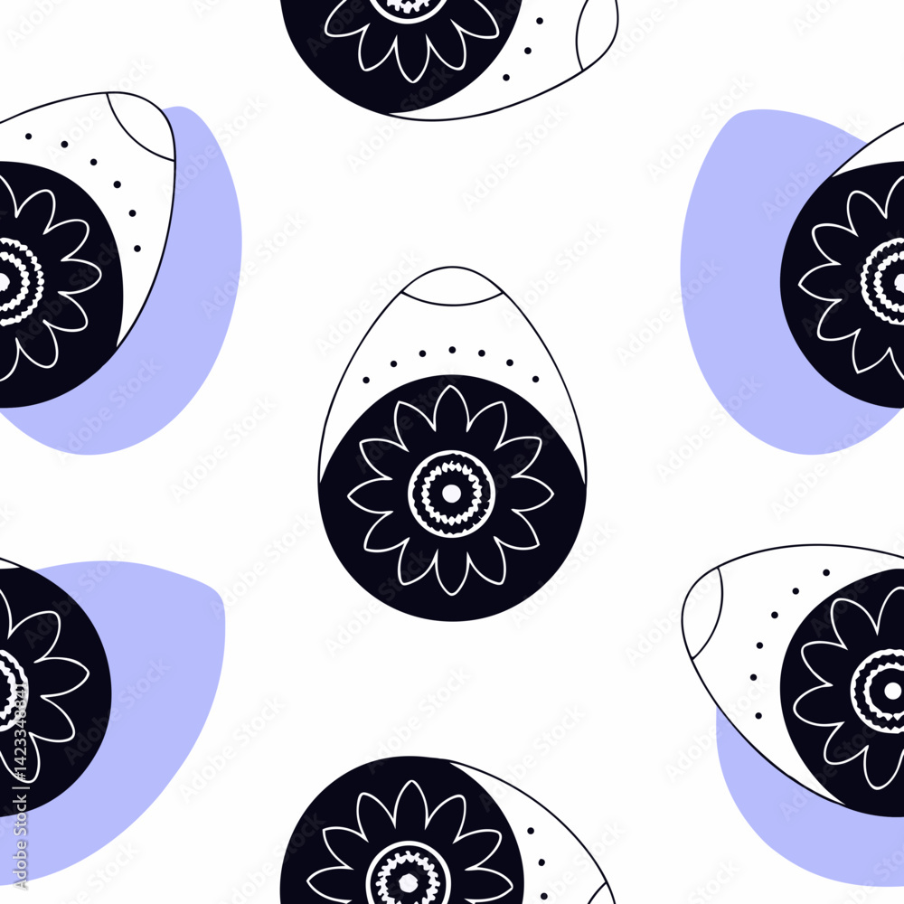 Poster kid seamless pattern easter theme, decorative eggs with floral designs in repeating pattern create v
