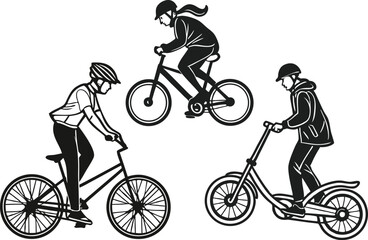 Obraz premium Bicycle Illustration Set for Design Projects. Modern Bike Clipart Pack for Creatives. Colorful Bicycle Icons for Web and Print. Minimal Bike Graphics for Digital Use. Clean Bicycle Clipart Collection