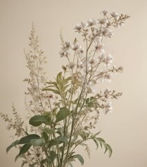 Delicate botanical print on creamy backdrop, refined style, summer, soft