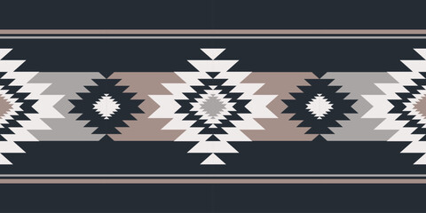 Beige color southwestern navajo geometric pattern. Vector ethnic southwestern geometric seamless pattern. Modern native American pattern use for textile border, rug, table runner, tablecloth, etc.