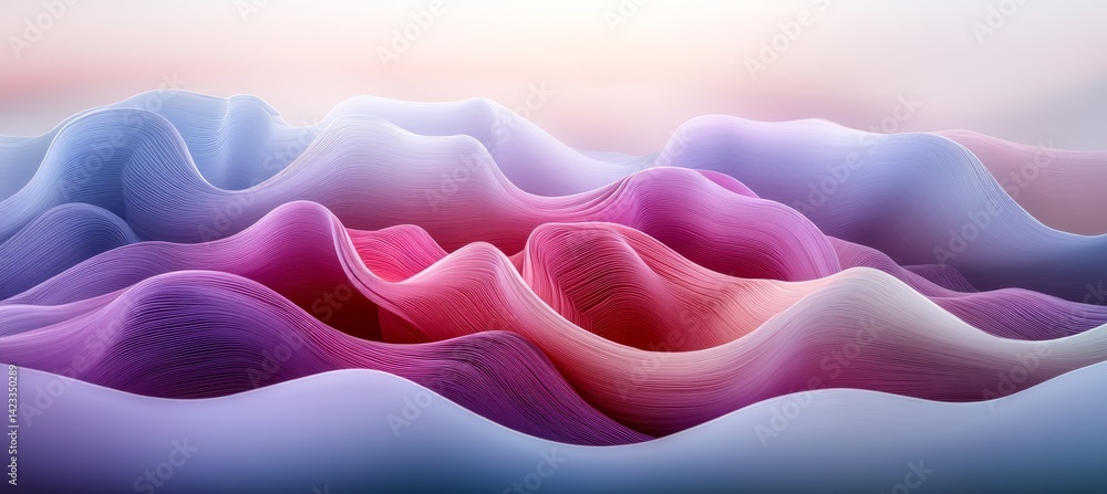 Poster abstract flowing waves. dynamic 3d illustration of layered paper folds in warm red and pink tones