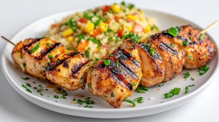 Grilled Chicken Skewers with Rice
