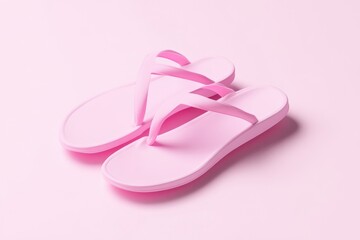 Pair of pink flip-flops on a pink background