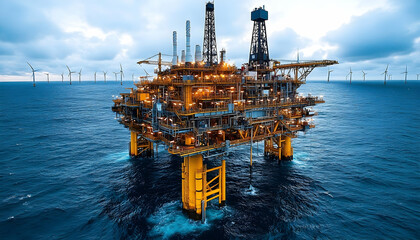 Offshore oil rig production platform in the ocean