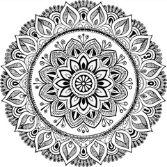 Circular pattern in the form of a mandala. Henna tatoo mandala. Mehndi style. Decorative pattern in oriental style. Coloring book page.