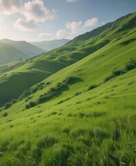 Fototapeta premium Emerald hillside gently slopes, vibrant green grass blankets the land , vibrant, botany, hill