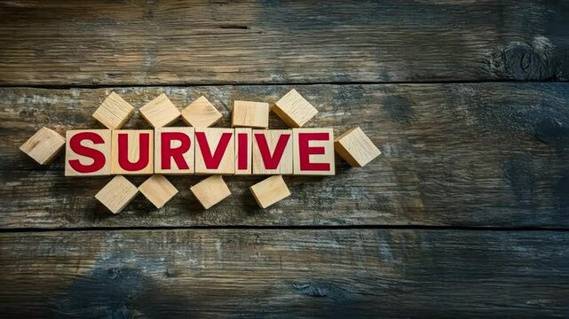 Wooden blocks spell survive in red letters, symbolizing medical dedication and the will to overcome health challenges