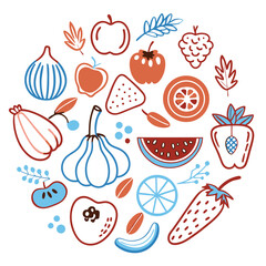 Illustration of fresh fruit &mdash; hand-drawn vector elements