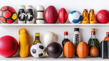 Colorful Sports Equipment Display on Shelving Unit