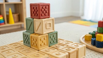 Tactile learning tool stacked boxes featuring embossed 2D shape designs