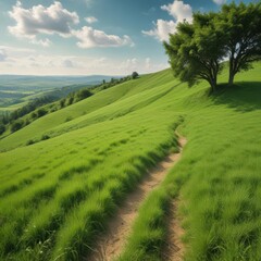 Obraz premium rural landscape with green field and blue sky