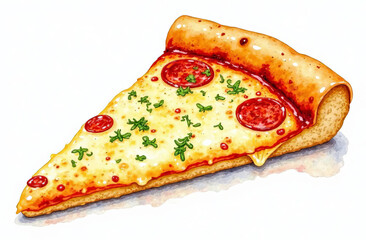 Piece of cheese pizza with a golden crust. 
