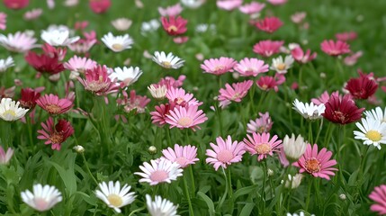 Fototapeta premium Vibrant Pink, White Daisy Flowers Meadow Bloom