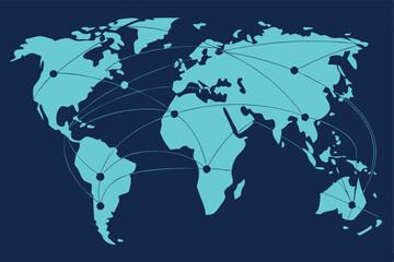 Digital World Map Illustration Global Connectivity & Network Visualization