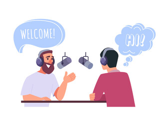 Podcast talking. people conversation in radio broadcasting